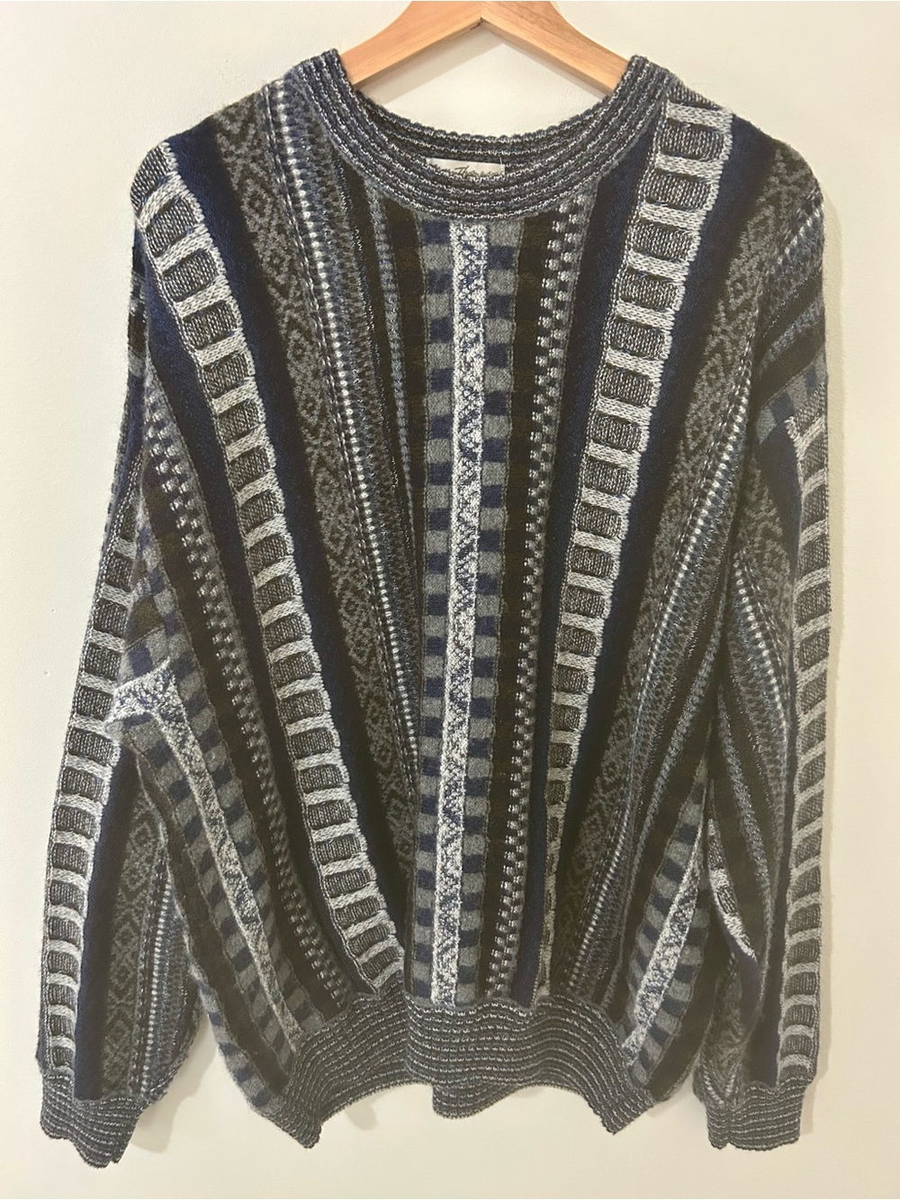 Vintage Norm Thompson 90s Italy 3D Textured Wool Coogi Syle Sweater XL